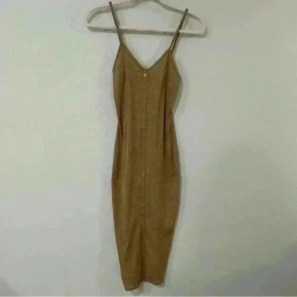 Boohoo Bodycon Brown Tan Midi Spaghetti Strap Sleeveless Dress Size 8 - Picture 1 of 5